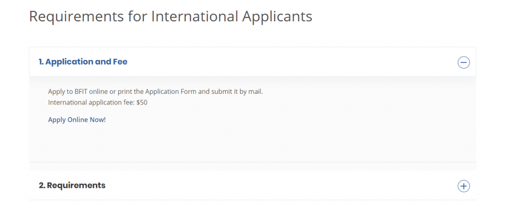 International application instructions screenshot