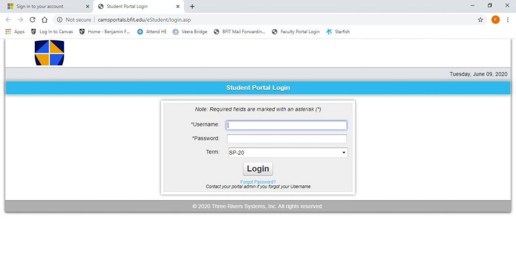 Student Portal login screenshot